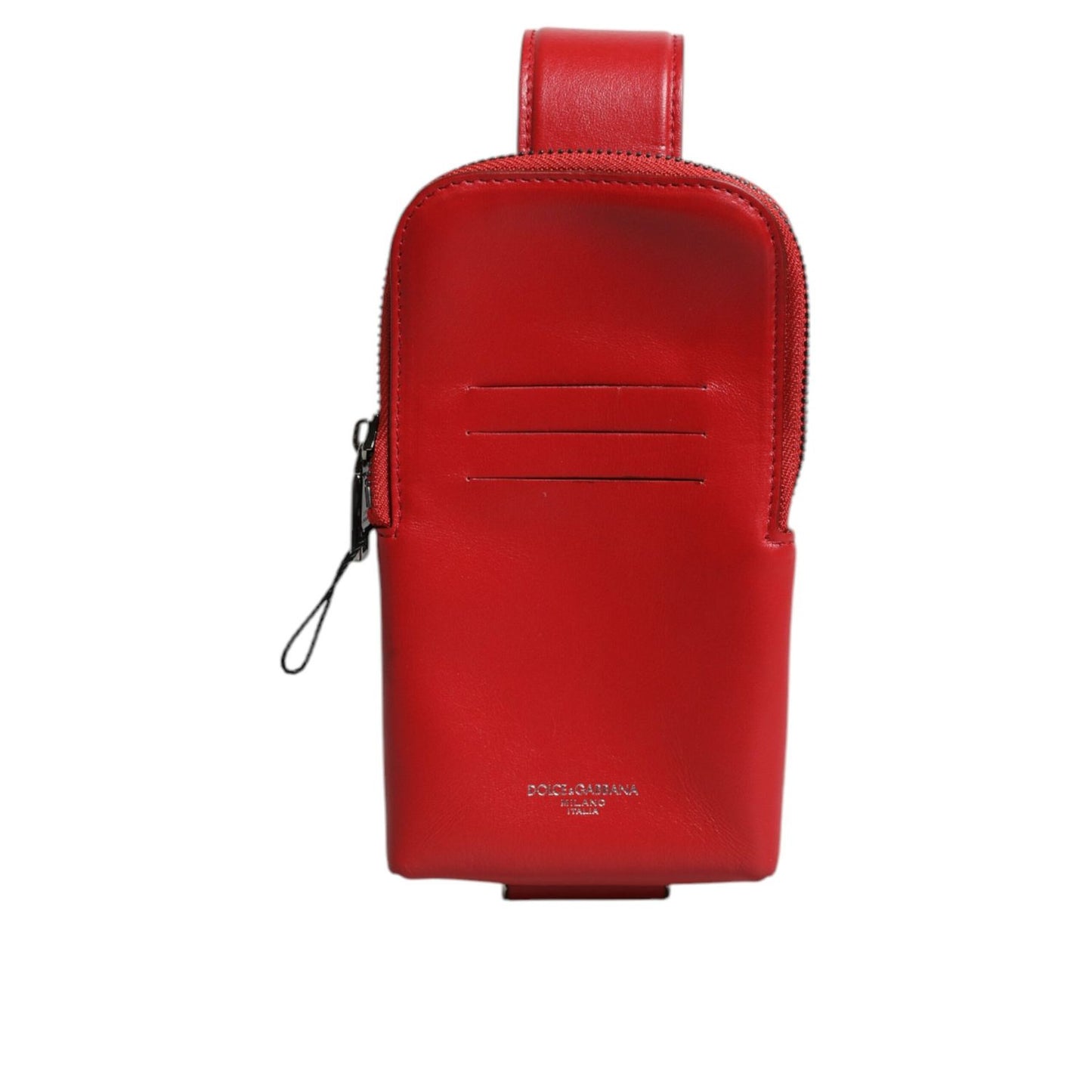 Dolce & Gabbana Red Leather Logo Zip Around Card Holder Wide Strap Wallet Dolce & Gabbana