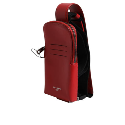 Dolce & Gabbana Red Leather Logo Zip Around Card Holder Wide Strap Wallet Dolce & Gabbana