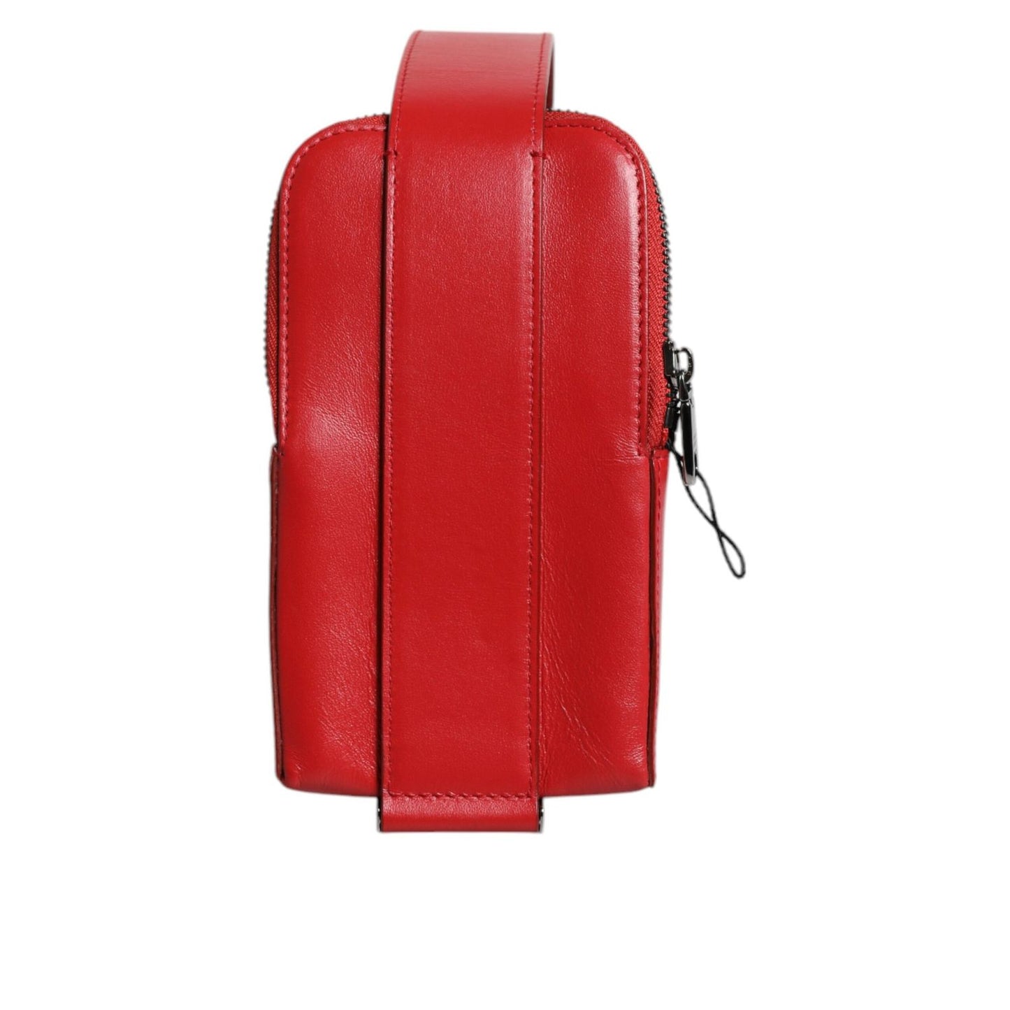 Dolce & Gabbana Red Leather Logo Zip Around Card Holder Wide Strap Wallet Dolce & Gabbana