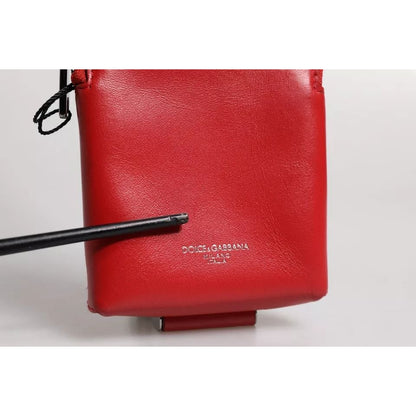 Dolce & Gabbana Red Leather Logo Zip Around Card Holder Wide Strap Wallet Dolce & Gabbana