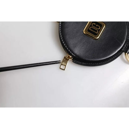 Dolce & Gabbana Black Round Leather DG Logo Coin Purse Lanyard Wallet