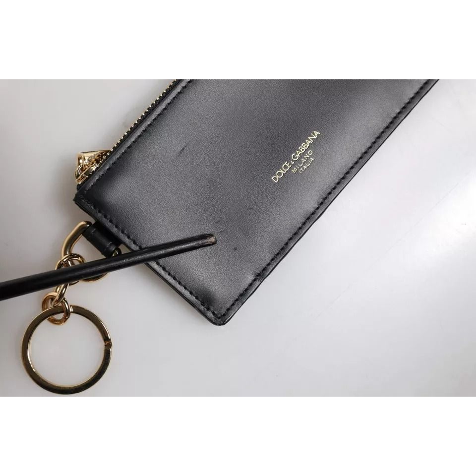 Dolce & Gabbana Black Calfskin Leather DG Logo Card Holder Wallet Dolce & Gabbana
