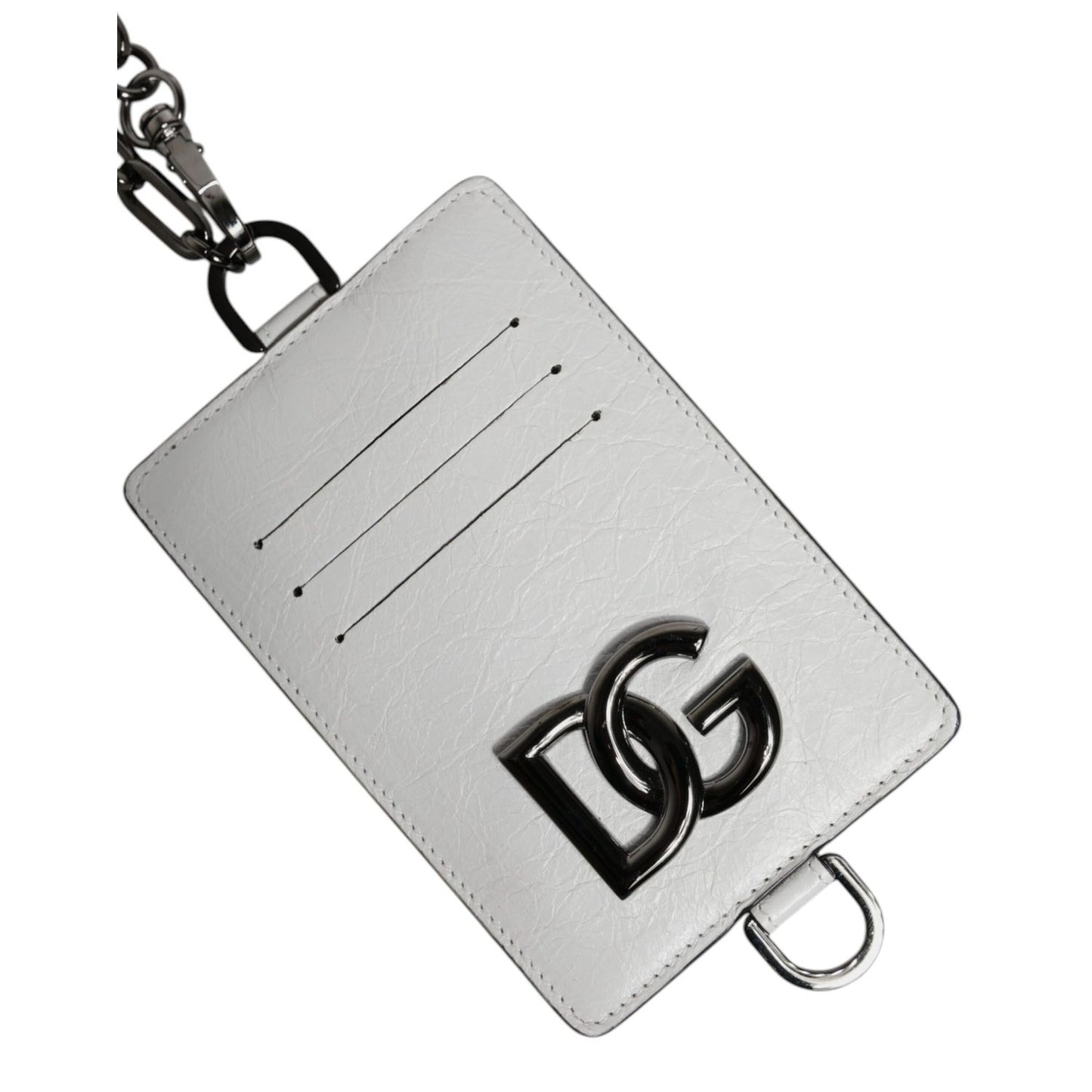Dolce & Gabbana White Calf Leather Lanyard Logo Card Holder Wallet Dolce & Gabbana