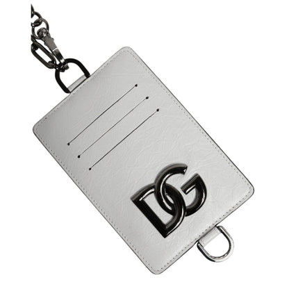 Dolce & Gabbana White Calf Leather Lanyard Logo Card Holder Wallet Dolce & Gabbana