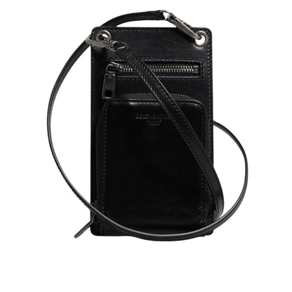Dolce & Gabbana Black Horse Leather Zip Logo Shoulder Neck Strap Wallet Dolce & Gabbana