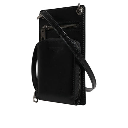 Dolce & Gabbana Black Horse Leather Zip Logo Shoulder Neck Strap Wallet Dolce & Gabbana