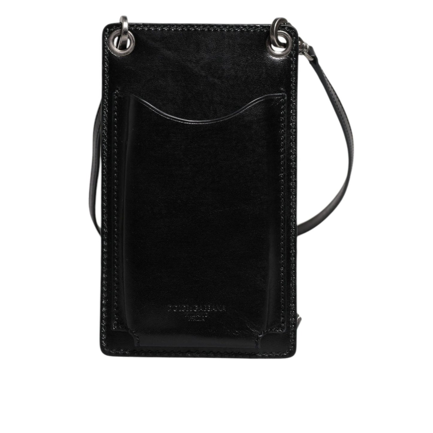 Dolce & Gabbana Black Horse Leather Zip Logo Shoulder Neck Strap Wallet Dolce & Gabbana