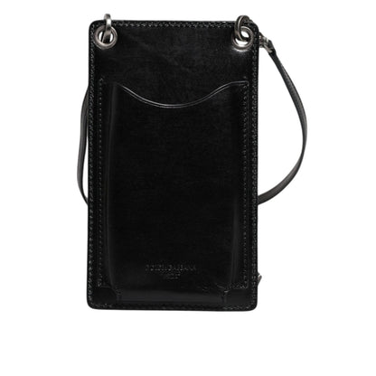 Dolce & Gabbana Black Horse Leather Zip Logo Shoulder Neck Strap Wallet Dolce & Gabbana