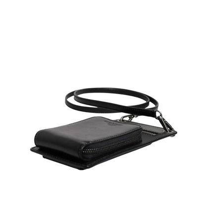 Dolce & Gabbana Black Horse Leather Zip Logo Shoulder Neck Strap Wallet Dolce & Gabbana