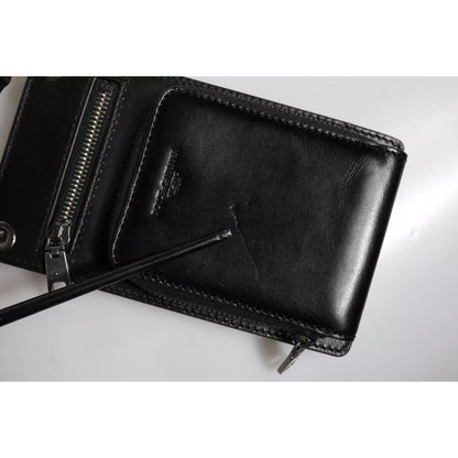 Dolce & Gabbana Black Horse Leather Zip Logo Shoulder Neck Strap Wallet Dolce & Gabbana
