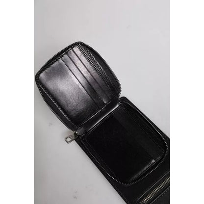 Dolce & Gabbana Black Horse Leather Zip Logo Shoulder Neck Strap Wallet Dolce & Gabbana
