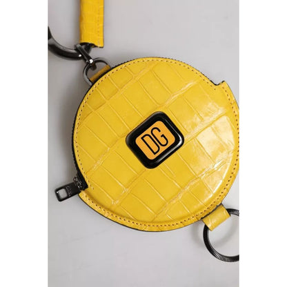Dolce & Gabbana Yellow Round Leather DG Logo Coin Purse Lanyard Wallet Dolce & Gabbana