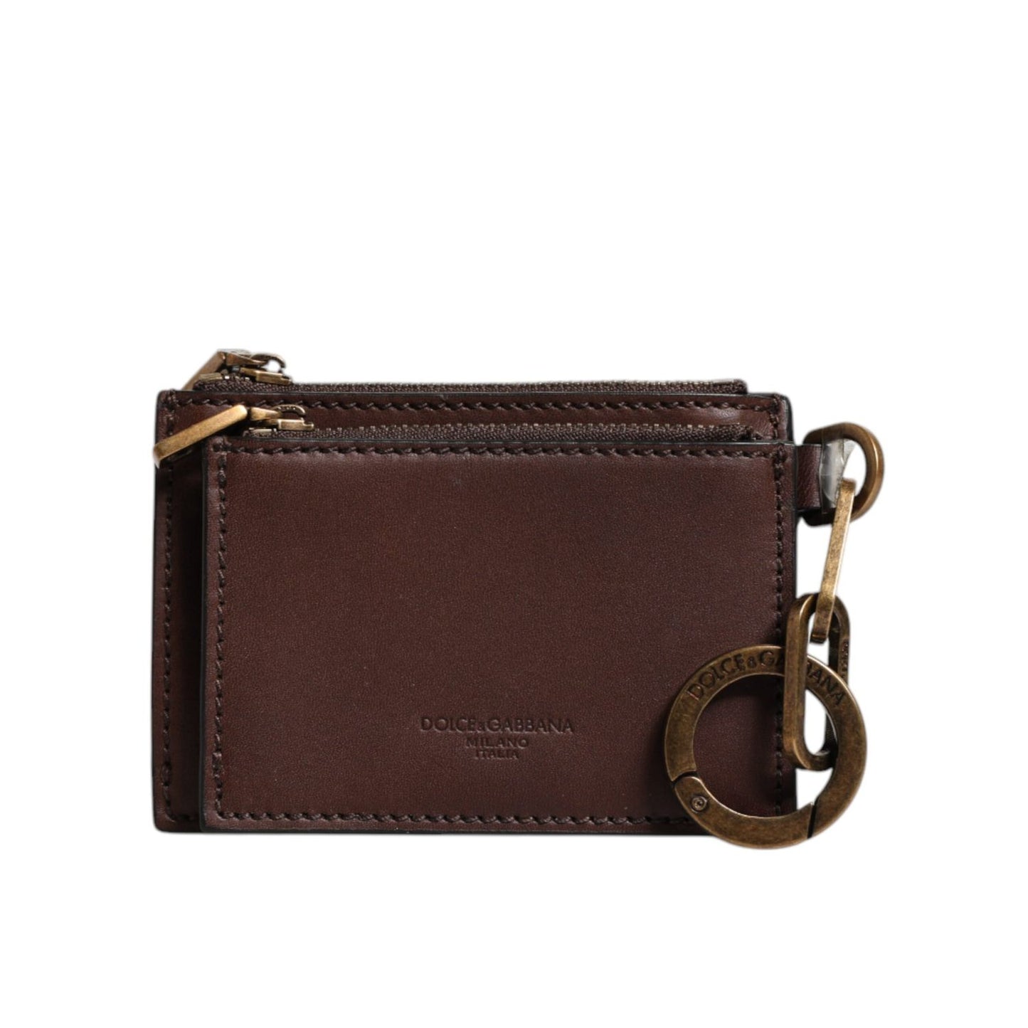 Dolce & Gabbana Brown Leather Zip Logo Keyring Coin Purse Keyring Wallet Dolce & Gabbana