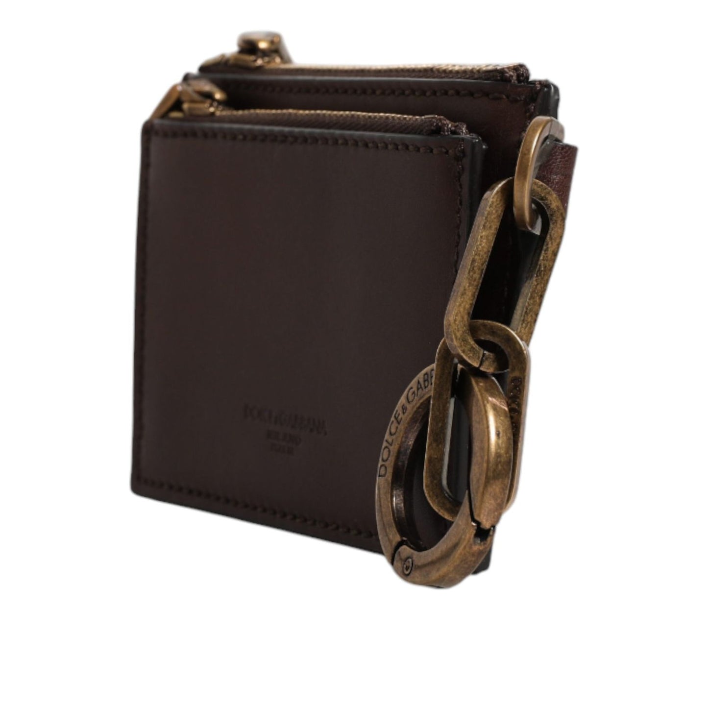 Dolce & Gabbana Brown Leather Zip Logo Keyring Coin Purse Keyring Wallet Dolce & Gabbana