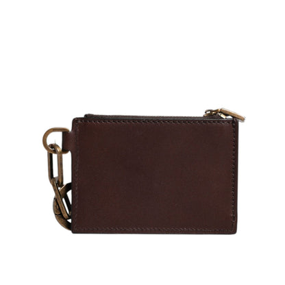 Dolce & Gabbana Brown Leather Zip Logo Keyring Coin Purse Keyring Wallet Dolce & Gabbana