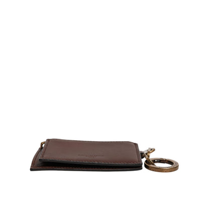 Dolce & Gabbana Brown Leather Zip Logo Keyring Coin Purse Keyring Wallet Dolce & Gabbana