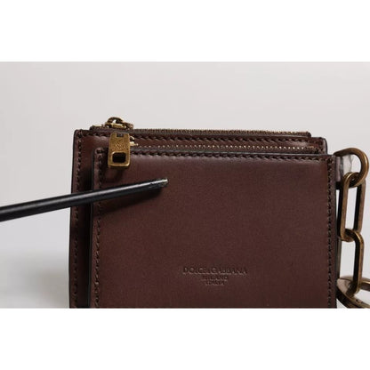 Dolce & Gabbana Brown Leather Zip Logo Keyring Coin Purse Keyring Wallet Dolce & Gabbana