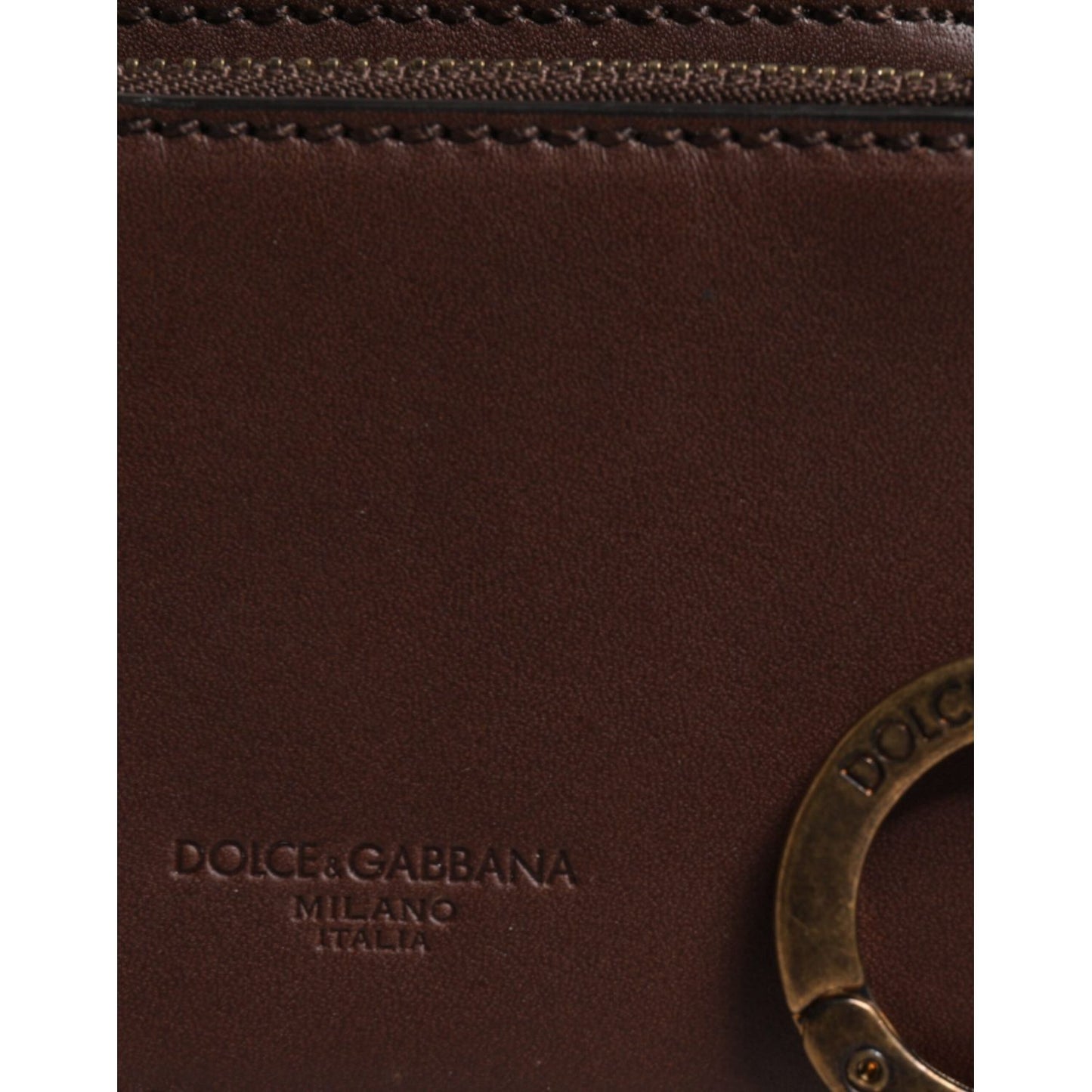 Dolce & Gabbana Brown Leather Zip Logo Keyring Coin Purse Keyring Wallet Dolce & Gabbana