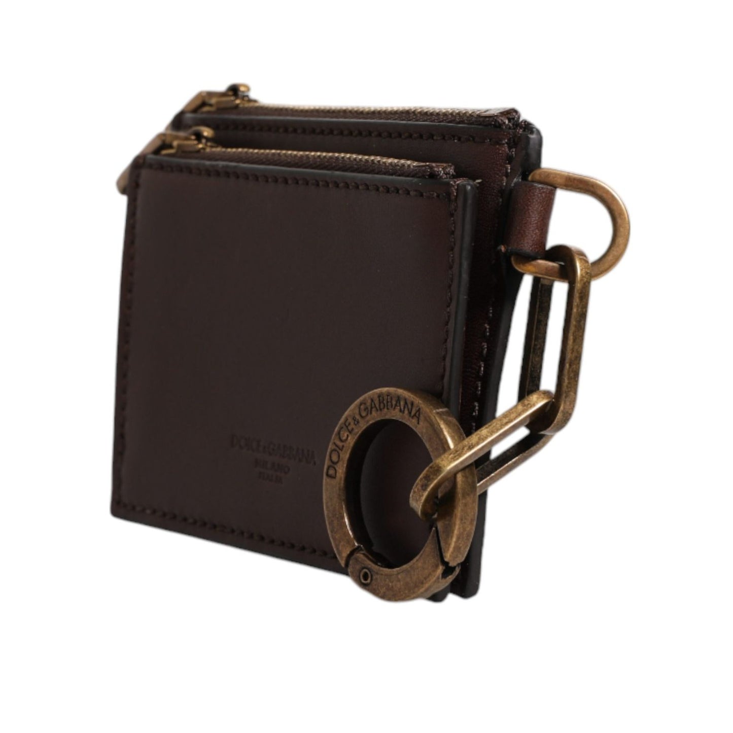 Dolce & Gabbana Brown Leather Zip Logo Keyring Coin Purse Keyring Wallet Dolce & Gabbana
