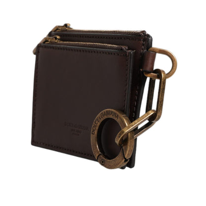 Dolce & Gabbana Brown Leather Zip Logo Keyring Coin Purse Keyring Wallet Dolce & Gabbana