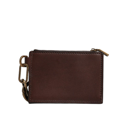 Dolce & Gabbana Brown Leather Zip Logo Keyring Coin Purse Keyring Wallet Dolce & Gabbana