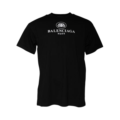 Balenciaga Black Cotton Logo Print Crew Neck Short Sleeves T-shirt