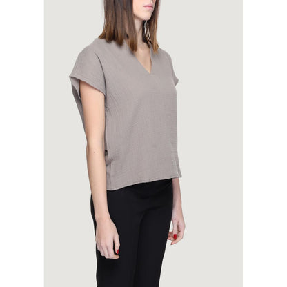 Jacqueline De Yong Beige Cotton Blouse