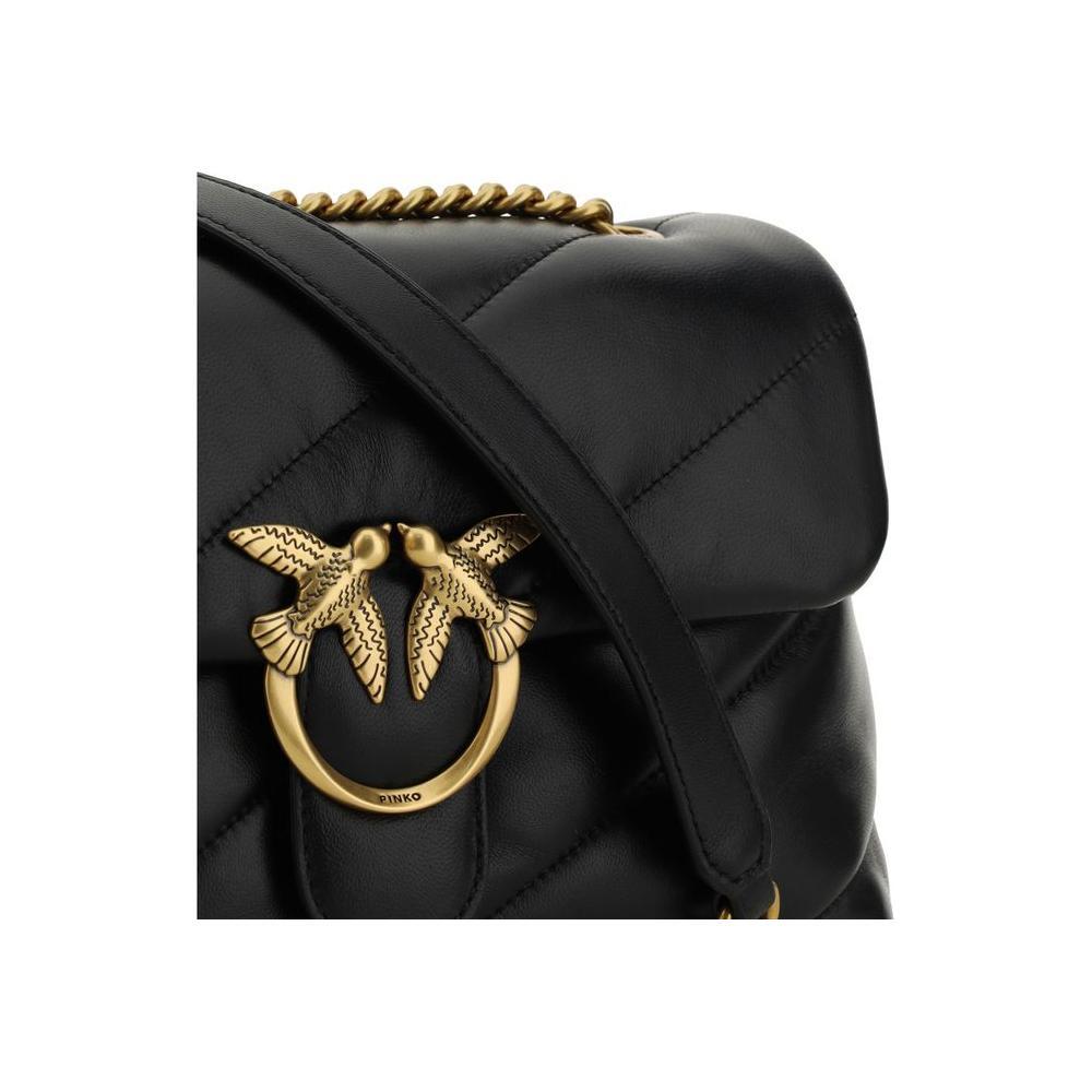 PINKO Black Calf Leather Bos Taurus Shoulder Bag