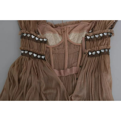 Dolce & Gabbana Brown Silk Sleeveless Shift Maxi Dress