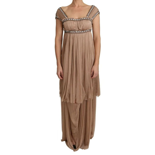 Dolce & Gabbana Brown Silk Sleeveless Shift Maxi Dress