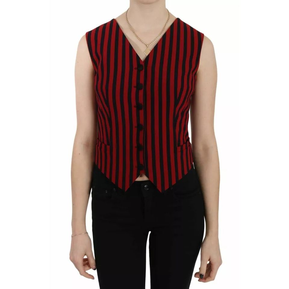 Dolce & Gabbana Red Black Stripe Vest Waistcoat Blouse Top