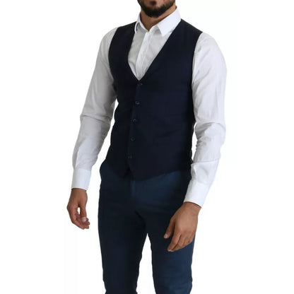 Dolce & Gabbana Navy Blue Men Formal Dress Waistcoat Vest Dolce & Gabbana
