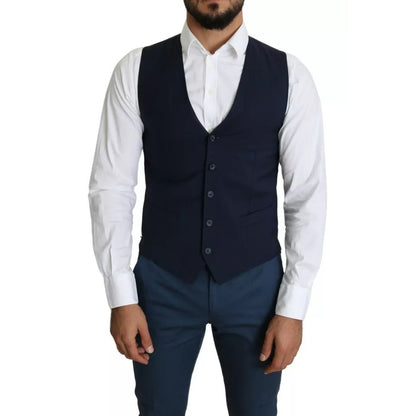 Dolce & Gabbana Navy Blue Men Formal Dress Waistcoat Vest Dolce & Gabbana