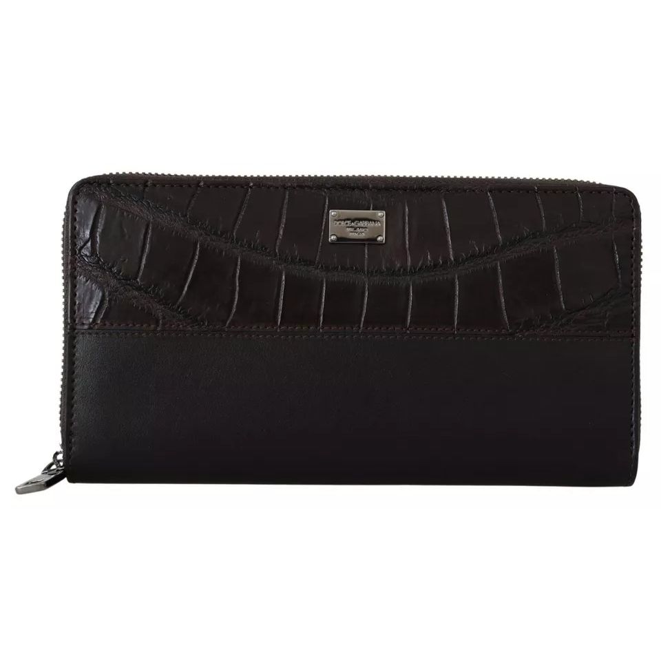 Dolce & Gabbana Brown Exotic Leather Zip Around Continental Clutch Wallet Dolce & Gabbana