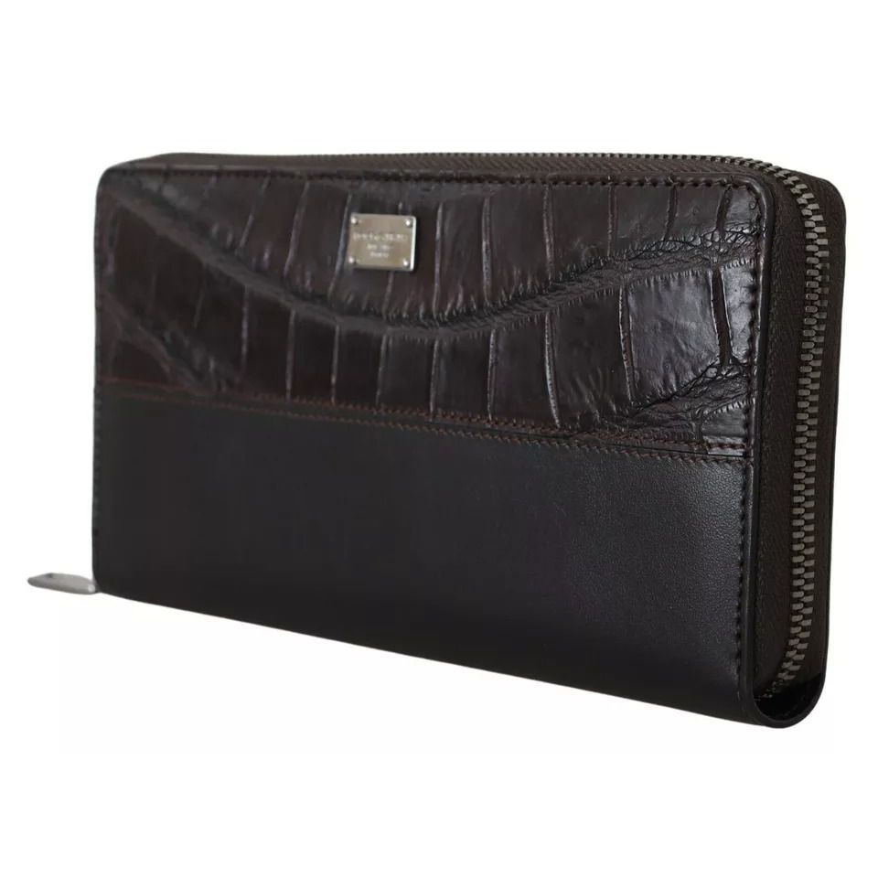 Dolce & Gabbana Brown Exotic Leather Zip Around Continental Clutch Wallet Dolce & Gabbana