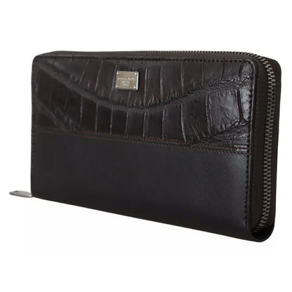 Dolce & Gabbana Brown Exotic Leather Zip Around Continental Clutch Wallet Dolce & Gabbana