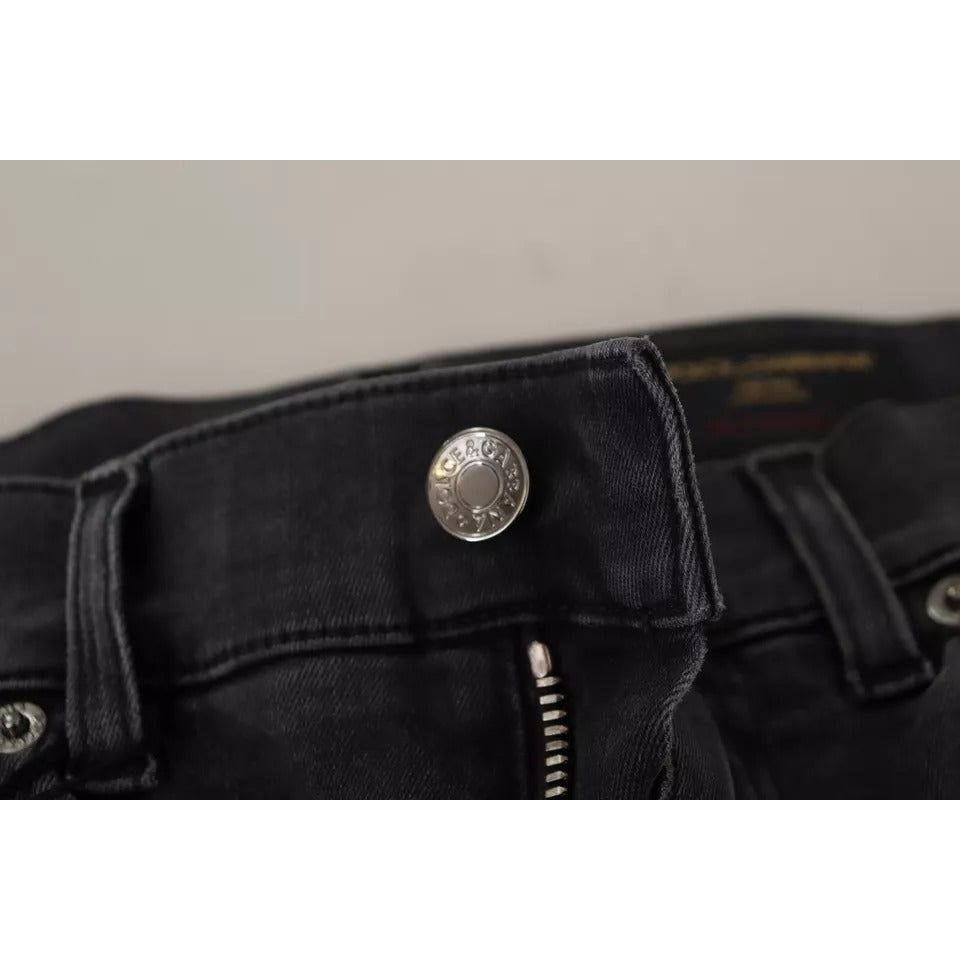 Dolce & Gabbana Gray Running Denim Stretch Logo Skinny Jeans PAN72284-44