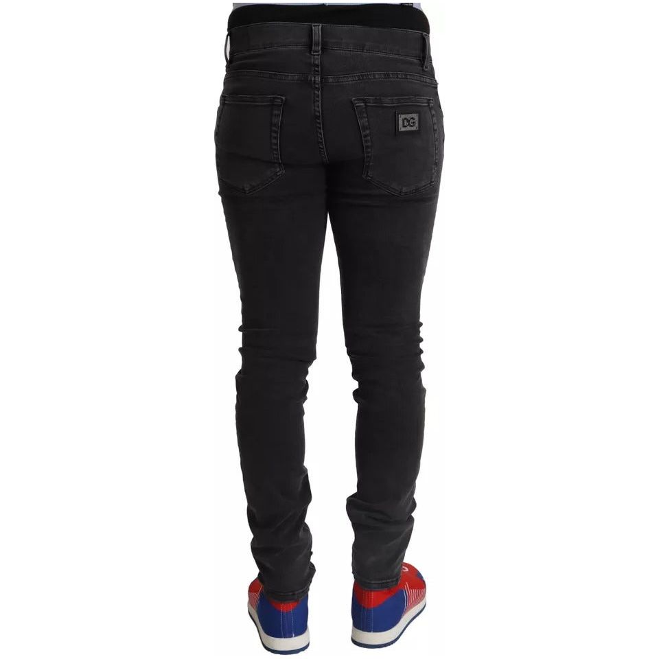 Dolce & Gabbana Gray Running Denim Stretch Logo Skinny Jeans PAN72284-44