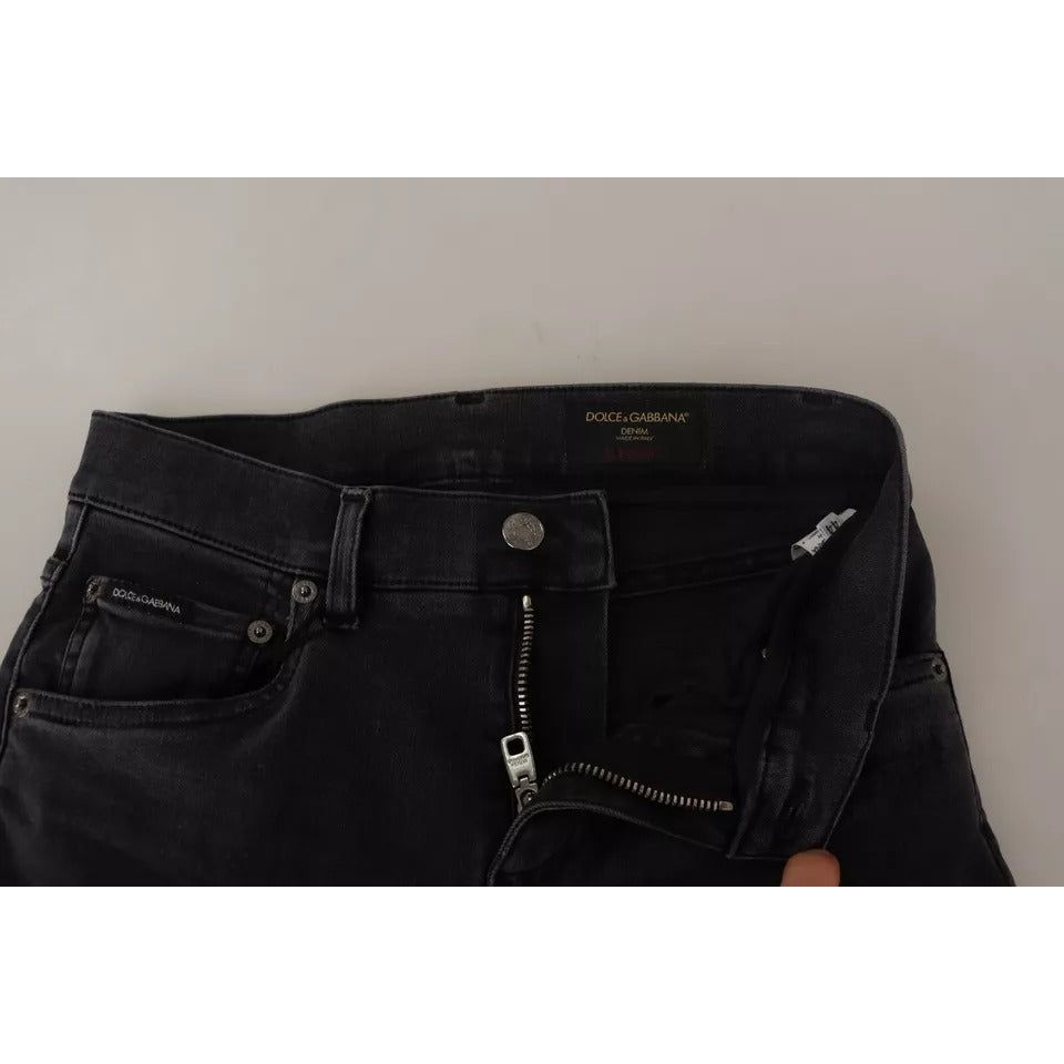 Dolce & Gabbana Gray Running Denim Stretch Logo Skinny Jeans PAN72284-44