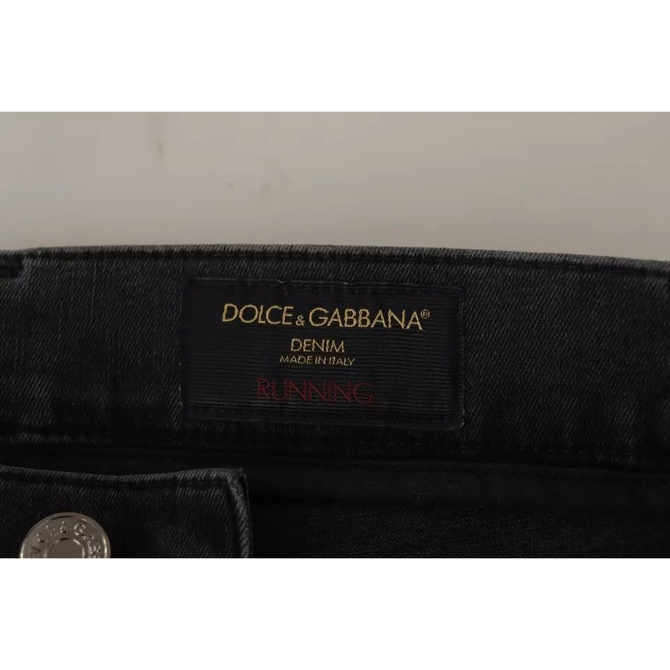Dolce & Gabbana Gray Running Denim Stretch Logo Skinny Jeans PAN72284-44