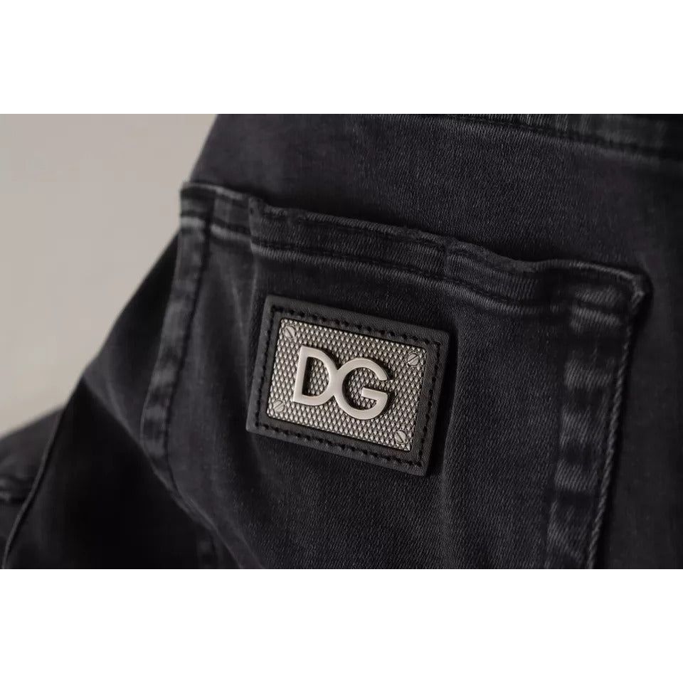 Dolce & Gabbana Gray Running Denim Stretch Logo Skinny Jeans PAN72284-44