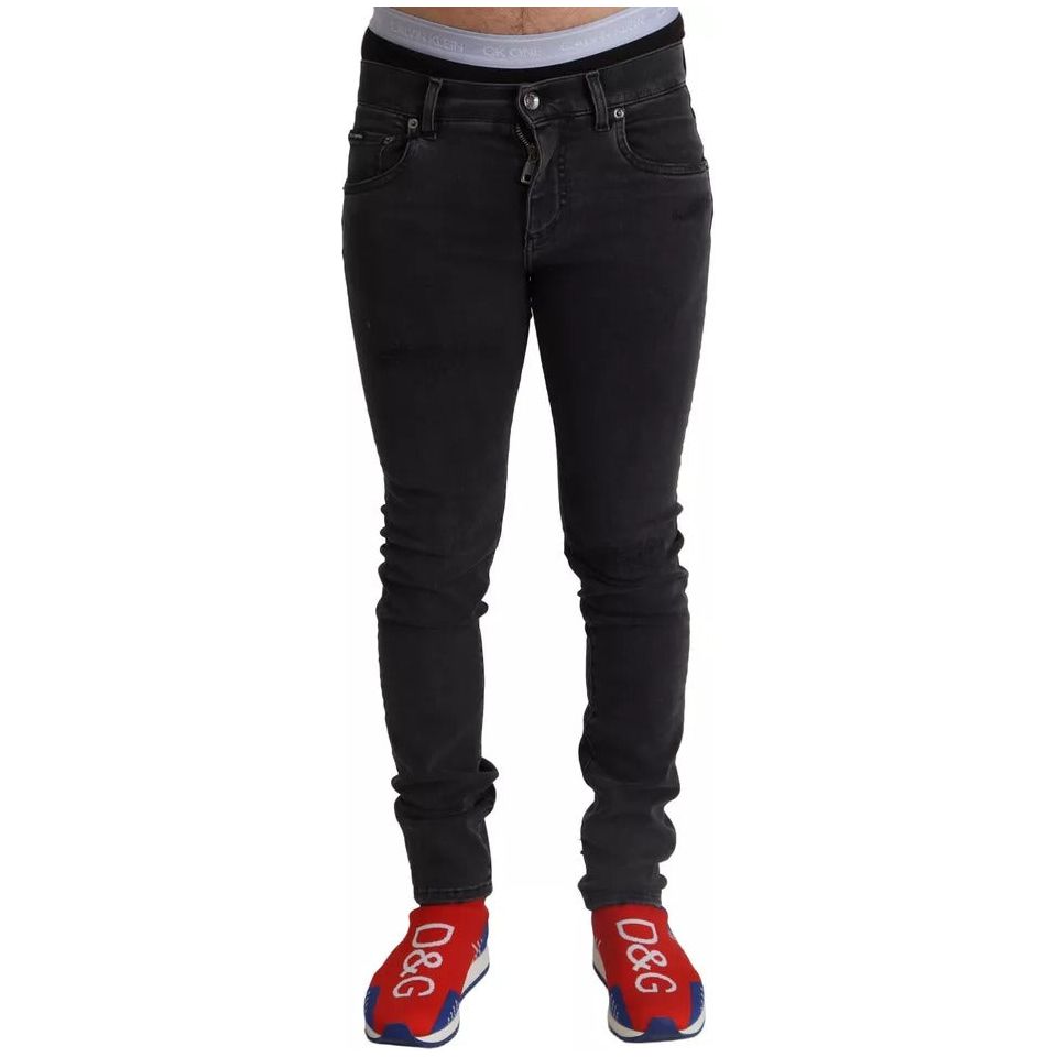 Dolce & Gabbana Gray Running Denim Stretch Logo Skinny Jeans PAN72284-44