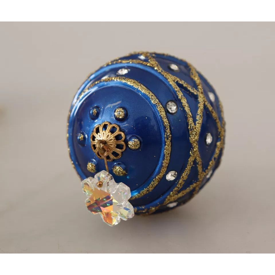 Dolce & Gabbana Gold Brass Blue Christmas Ball Crystal Hook Jewelry Earrings SMY100959