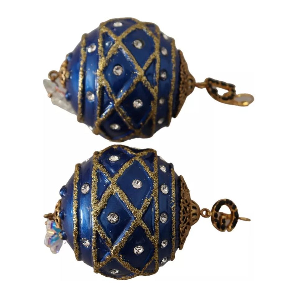 Dolce & Gabbana Gold Brass Blue Christmas Ball Crystal Hook Jewelry Earrings SMY100959