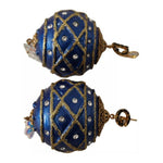 Dolce & Gabbana Gold Brass Blue Christmas Ball Crystal Hook Jewelry Earrings SMY100959