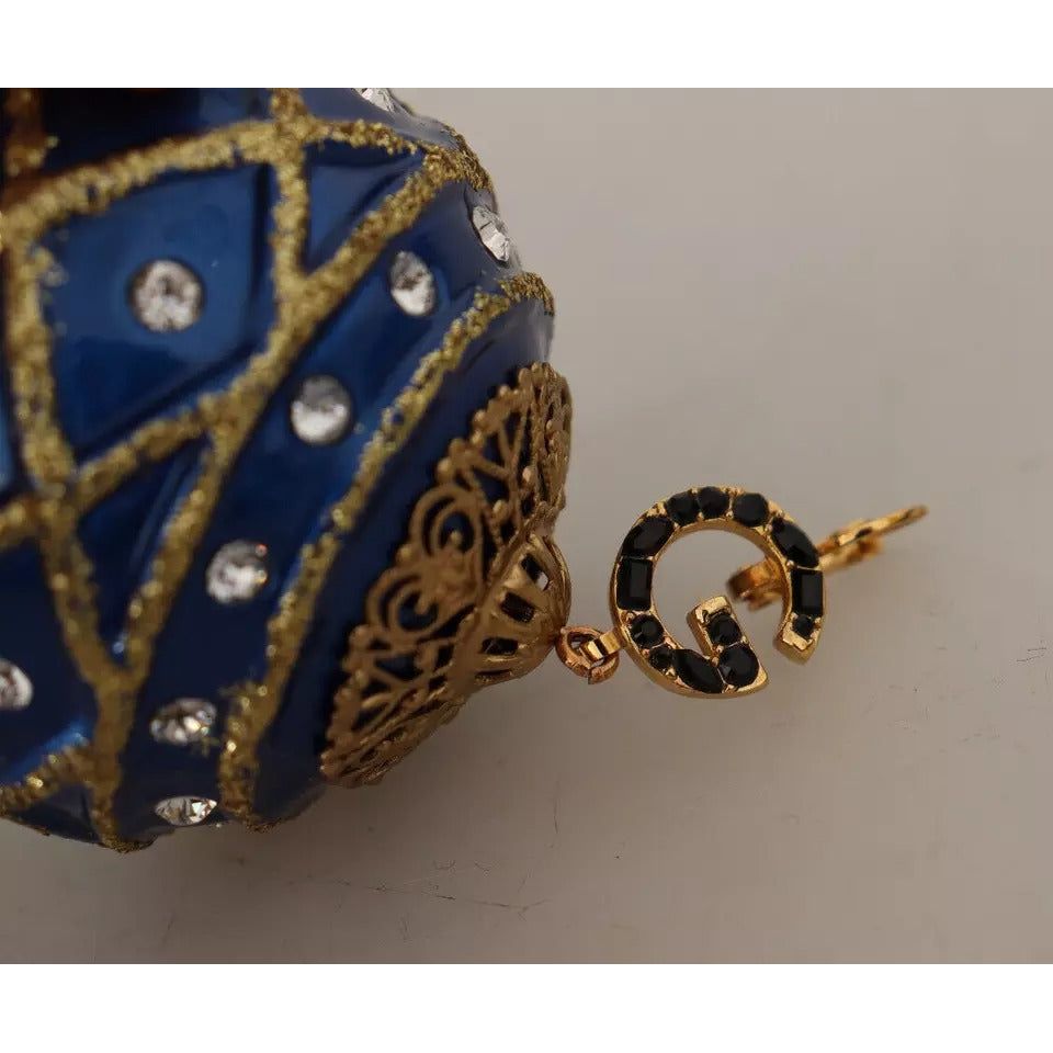 Dolce & Gabbana Gold Brass Blue Christmas Ball Crystal Hook Jewelry Earrings SMY100959