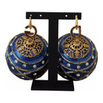 Dolce & Gabbana Gold Brass Blue Christmas Ball Crystal Hook Jewelry Earrings SMY100959