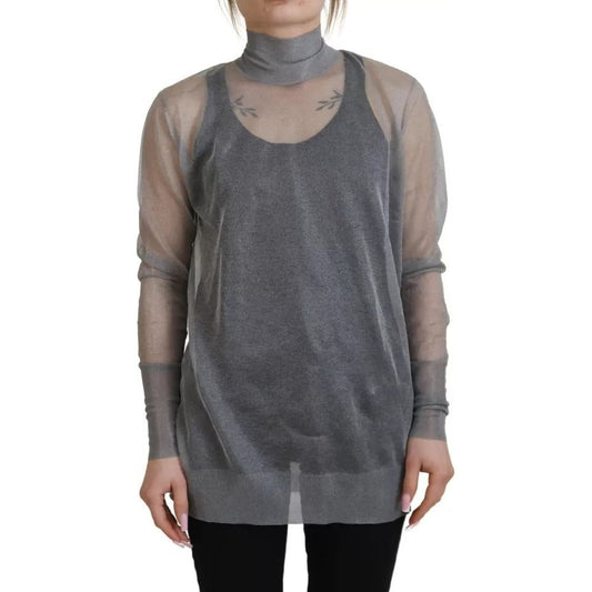 Dolce & Gabbana Gray See Through Turtleneck Pullover Sweater TSH83321-38