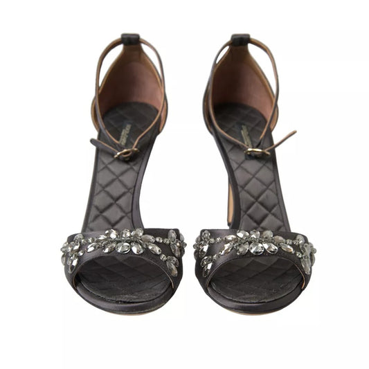 Dolce & Gabbana Gray Satin Ankle Strap Crystal Sandals Shoes LA10371-37