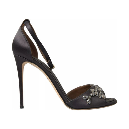 Dolce & Gabbana Gray Satin Ankle Strap Crystal Sandals Shoes LA10371-37